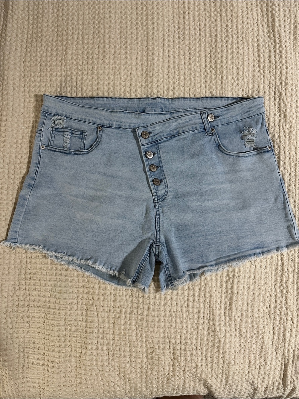 Women’s Light Blue Denim High-Waist Button-Front Shorts